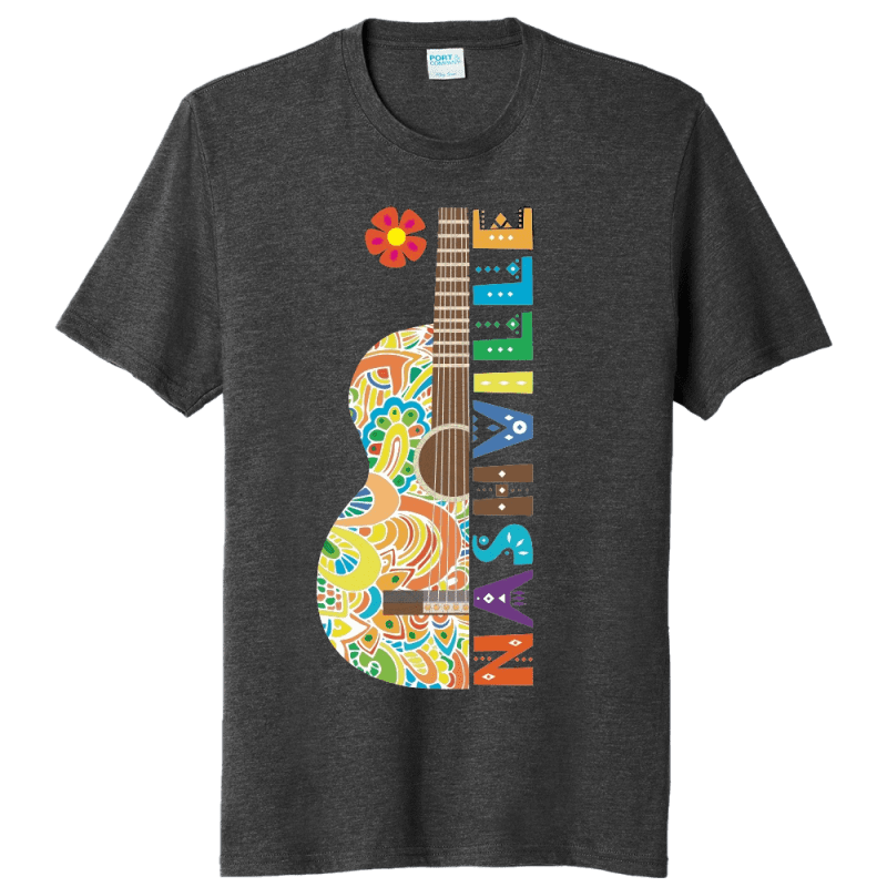 Nashvilleblackheatherflowerguitartee